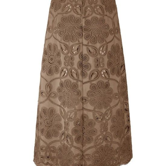 Young Ideas & Henmores - Laser Embroidered Midi Skirt - 606 Coconut Brown - 10