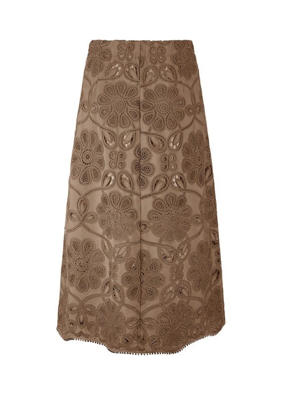 Young Ideas & Henmores - Laser Embroidered Midi Skirt - 606 Coconut Brown - 10