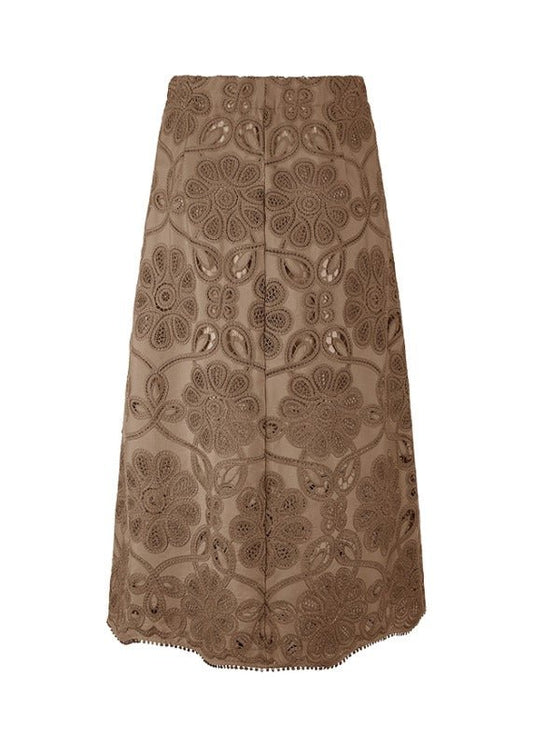 Young Ideas & Henmores - Laser Embroidered Midi Skirt - 606 Coconut Brown - 10