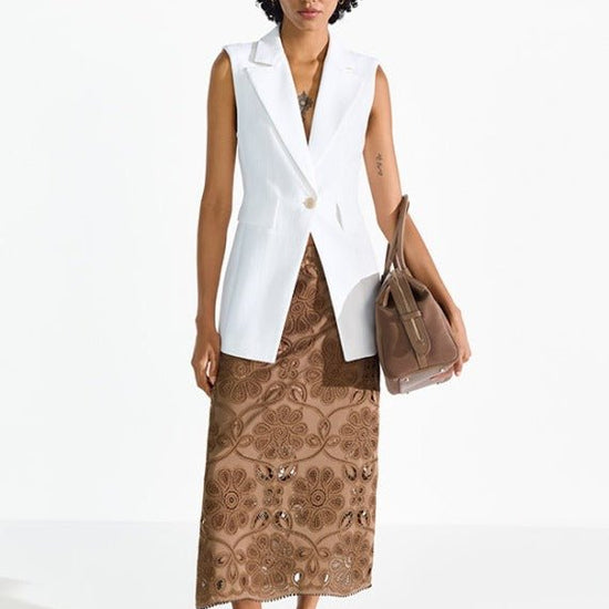 Young Ideas & Henmores - Laser Embroidered Midi Skirt - 606 Coconut Brown - 10