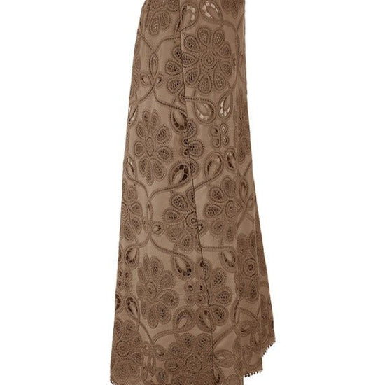 Young Ideas & Henmores - Laser Embroidered Midi Skirt - 606 Coconut Brown - 10