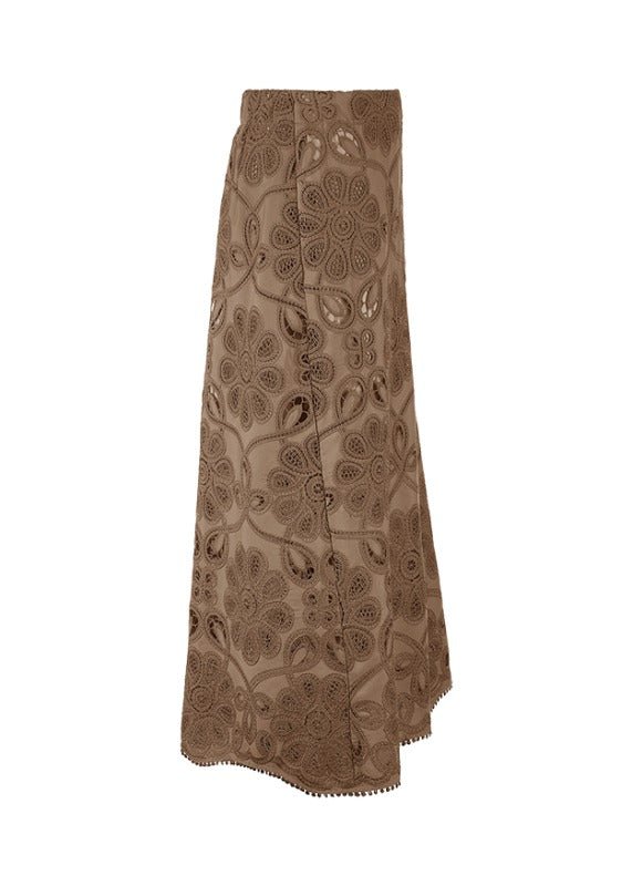 Young Ideas & Henmores - Laser Embroidered Midi Skirt - 606 Coconut Brown - 10
