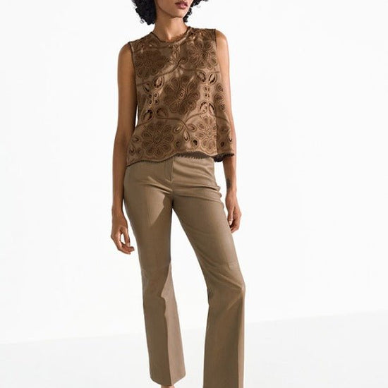 Young Ideas & Henmores - Laser Embroidered Sleeveless Top - 606 Coconut Brown - 10