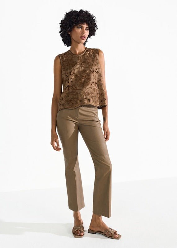 Young Ideas & Henmores - Laser Embroidered Sleeveless Top - 606 Coconut Brown - 10