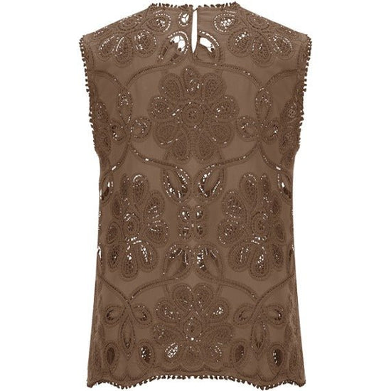 Young Ideas & Henmores - Laser Embroidered Sleeveless Top - 606 Coconut Brown - 10