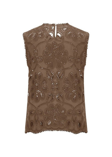 Young Ideas & Henmores - Laser Embroidered Sleeveless Top - 606 Coconut Brown - 10