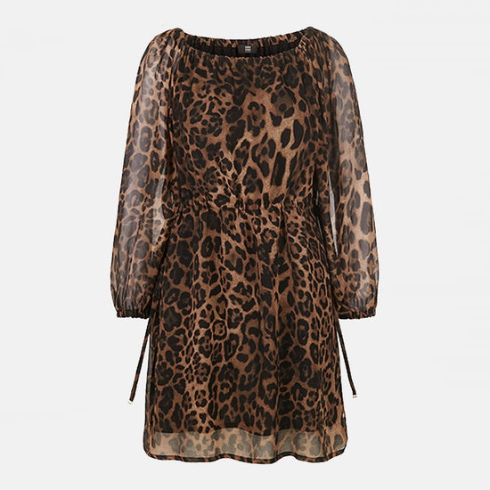 Young Ideas/Henmores - Leopard Sheer Sleeve Belted Dress - 884 Brown Multi - 10
