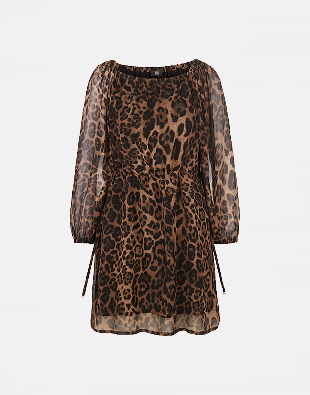 Young Ideas/Henmores - Leopard Sheer Sleeve Belted Dress - 884 Brown Multi - 10