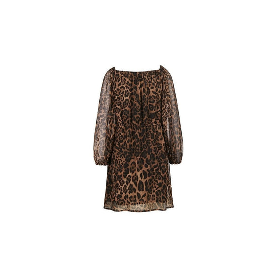 Young Ideas/Henmores - Leopard Sheer Sleeve Belted Dress - 884 Brown Multi - 10