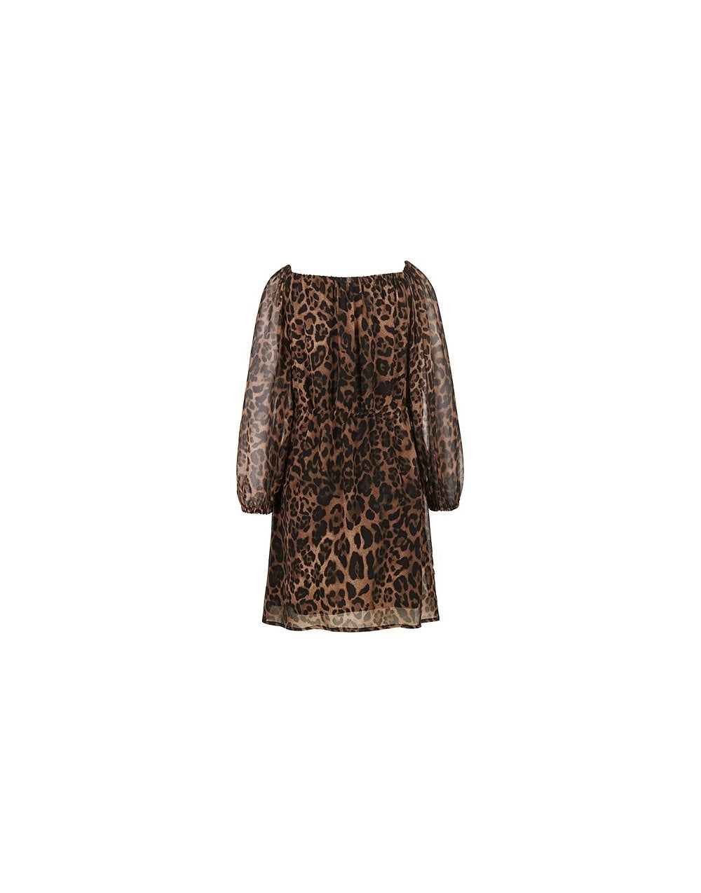 Young Ideas/Henmores - Leopard Sheer Sleeve Belted Dress - 884 Brown Multi - 10