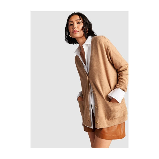 Young Ideas/Henmores - Loose Fit Double Pocket Low V Cardigan - 825 Sand Stone - S