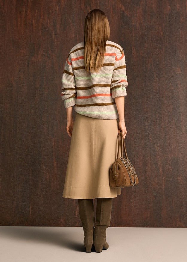 Young Ideas & Henmores -Multi Stripe Crew Neck Jumper -868 Oat/Pecan -8