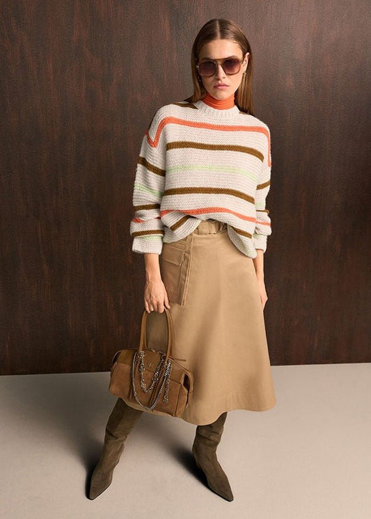Young Ideas & Henmores -Multi Stripe Crew Neck Jumper -868 Oat/Pecan -8