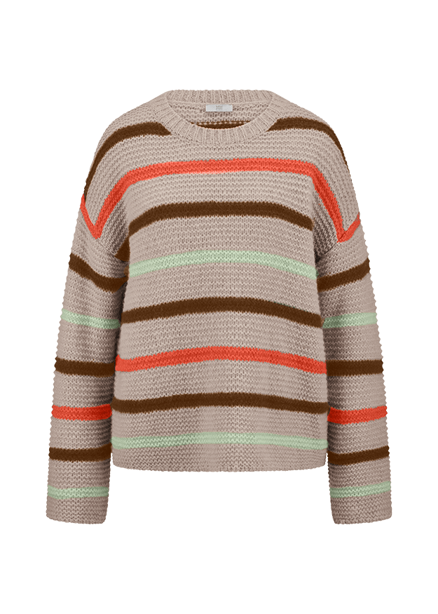 Young Ideas & Henmores -Multi Stripe Crew Neck Jumper -868 Oat/Pecan -8