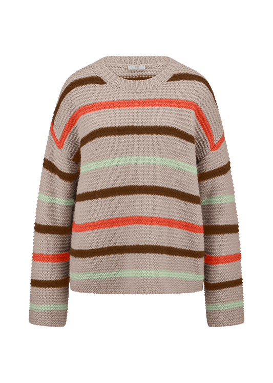 Young Ideas & Henmores -Multi Stripe Crew Neck Jumper -868 Oat/Pecan -8