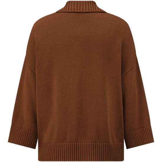 Young Ideas & Henmores -Open Collar Buttoned Knit -613 Pecan -8