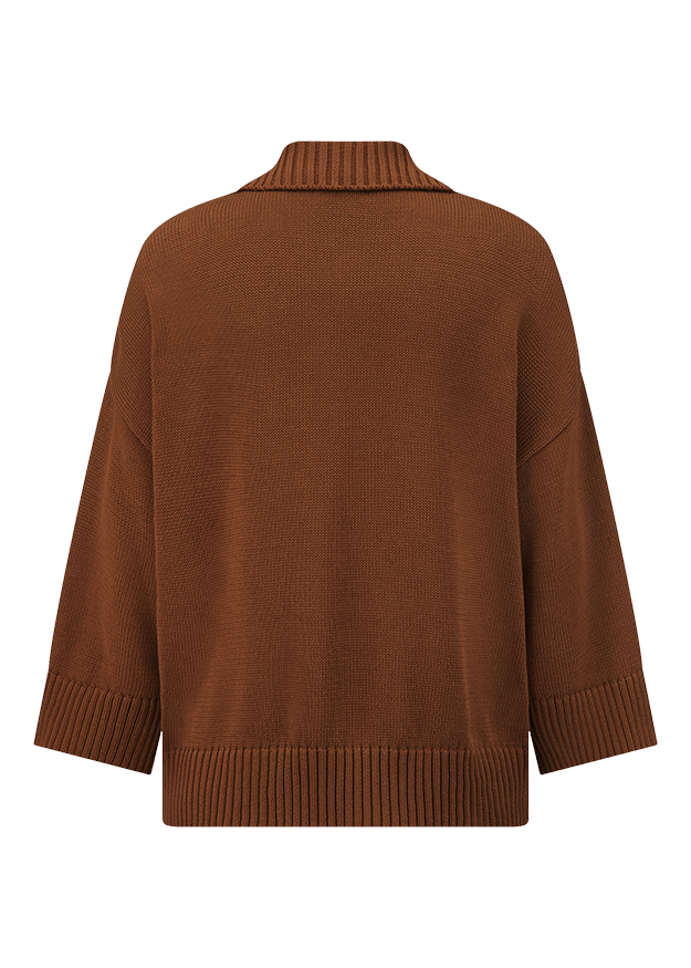 Young Ideas & Henmores -Open Collar Buttoned Knit -613 Pecan -8
