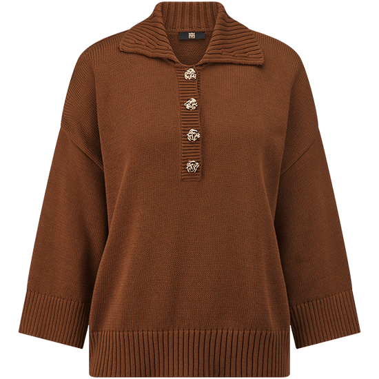 Young Ideas & Henmores -Open Collar Buttoned Knit -613 Pecan -8