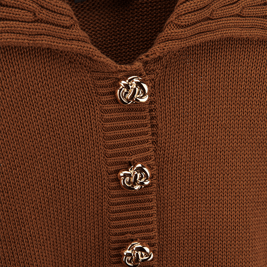 Young Ideas & Henmores -Open Collar Buttoned Knit -613 Pecan -8