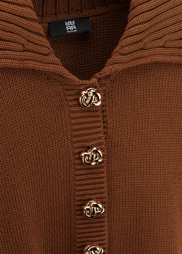 Young Ideas & Henmores -Open Collar Buttoned Knit -613 Pecan -8