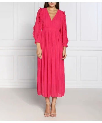 Young Ideas & Henmores -Pleated Dress with Frill Sleeve Detail -341 Peony -10
