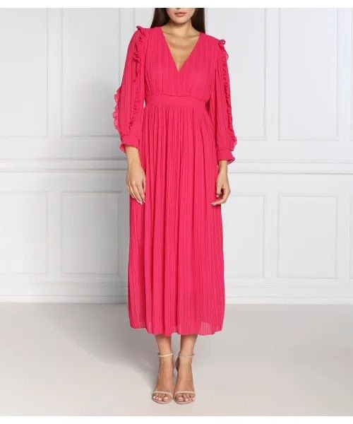 Young Ideas & Henmores -Pleated Dress with Frill Sleeve Detail -341 Peony -10