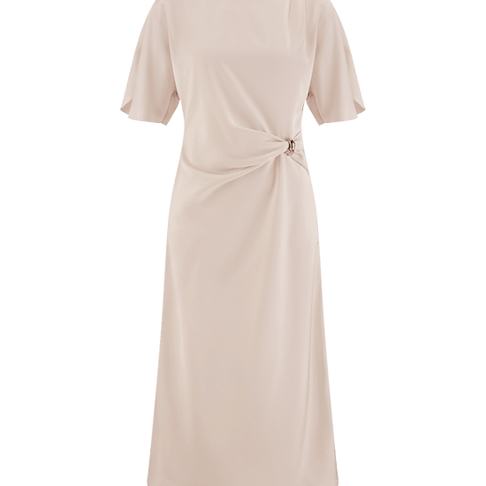 Young Ideas & Henmores -Ruched Waist Open Short Sleeve Dress -818 Oat -8