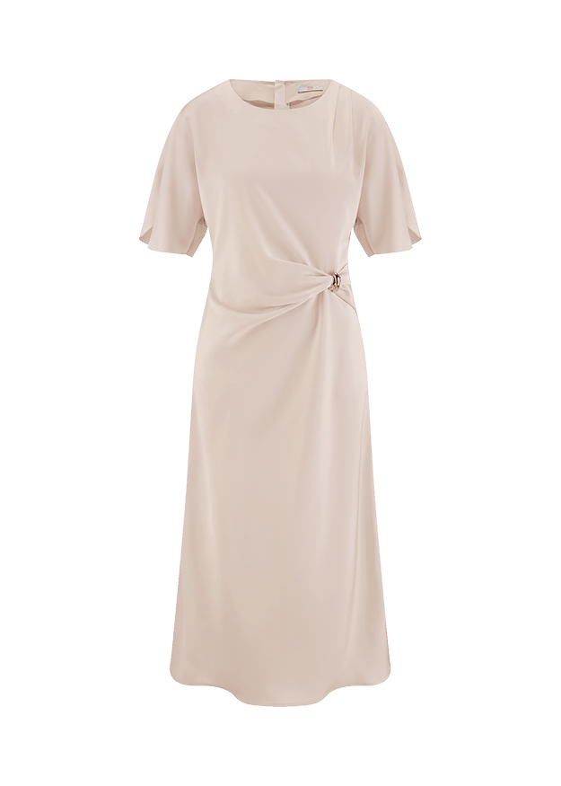 Young Ideas & Henmores -Ruched Waist Open Short Sleeve Dress -818 Oat -8