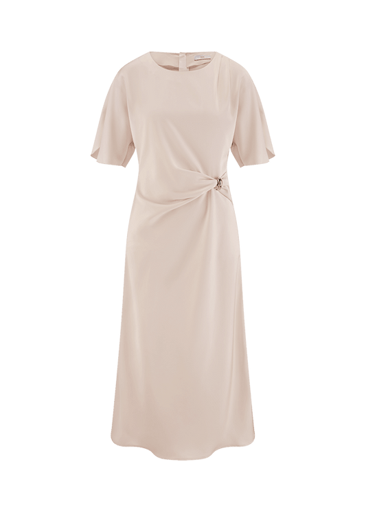 Young Ideas & Henmores -Ruched Waist Open Short Sleeve Dress -818 Oat -8