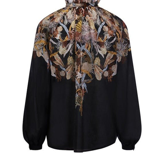 Young Ideas & Henmores - Sea Nature Ruffle Collar Blouse - 987 Black Multi - 8
