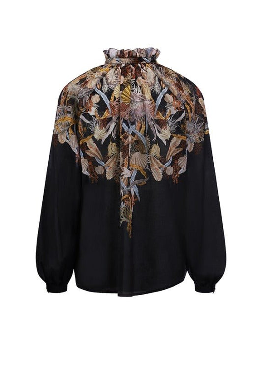 Young Ideas & Henmores - Sea Nature Ruffle Collar Blouse - 987 Black Multi - 8