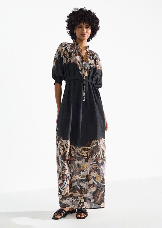 Young Ideas & Henmores - Sea Nature Ruffle Collar Midi Dress - 987 Black Multi - 8