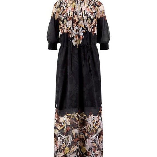 Young Ideas & Henmores - Sea Nature Ruffle Collar Midi Dress - 987 Black Multi - 8