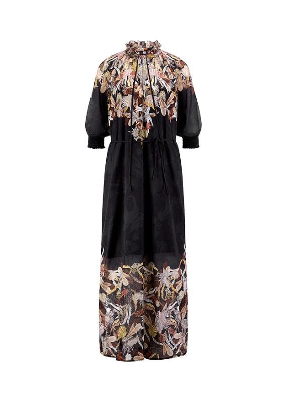 Young Ideas & Henmores - Sea Nature Ruffle Collar Midi Dress - 987 Black Multi - 8