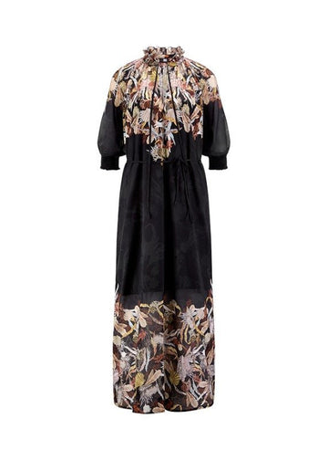 Young Ideas & Henmores - Sea Nature Ruffle Collar Midi Dress - 987 Black Multi - 8