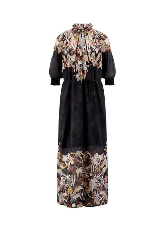 Young Ideas & Henmores - Sea Nature Ruffle Collar Midi Dress - 987 Black Multi - 8