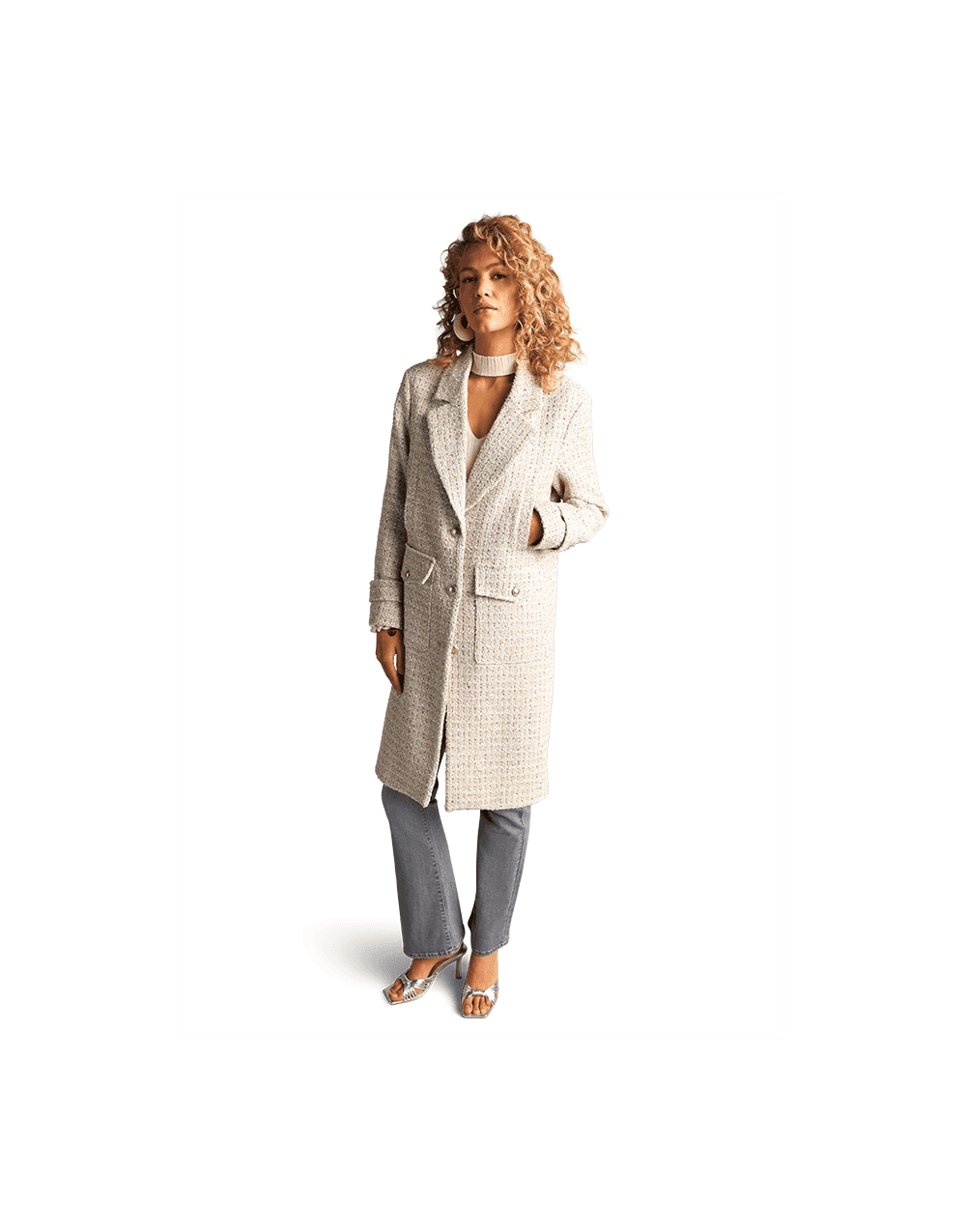 Young Ideas/Henmores - Single Breasted Boucle Coat - 862 Grey - 8