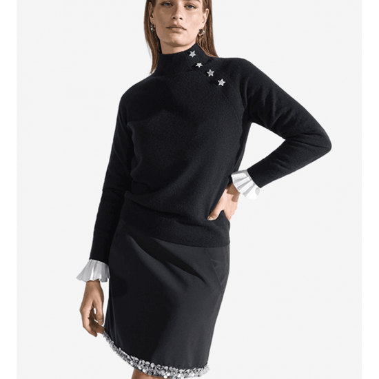 Young Ideas/Henmores - Sparkle Star Buttoned Jumper - 999 Black - XS