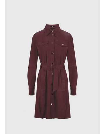 Young Ideas/Henmores - Suede Button Up Belted Mini Dress - 346 Burgundy - 10