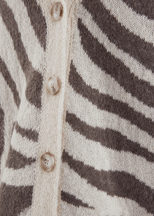 Young Ideas & Henmores -Zebra Oversized V Neck Cardigan -868 Oat -XS