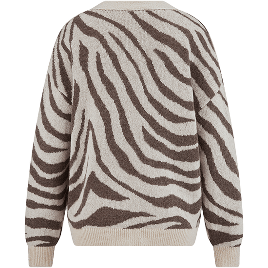 Young Ideas & Henmores -Zebra Oversized V Neck Cardigan -868 Oat -XS