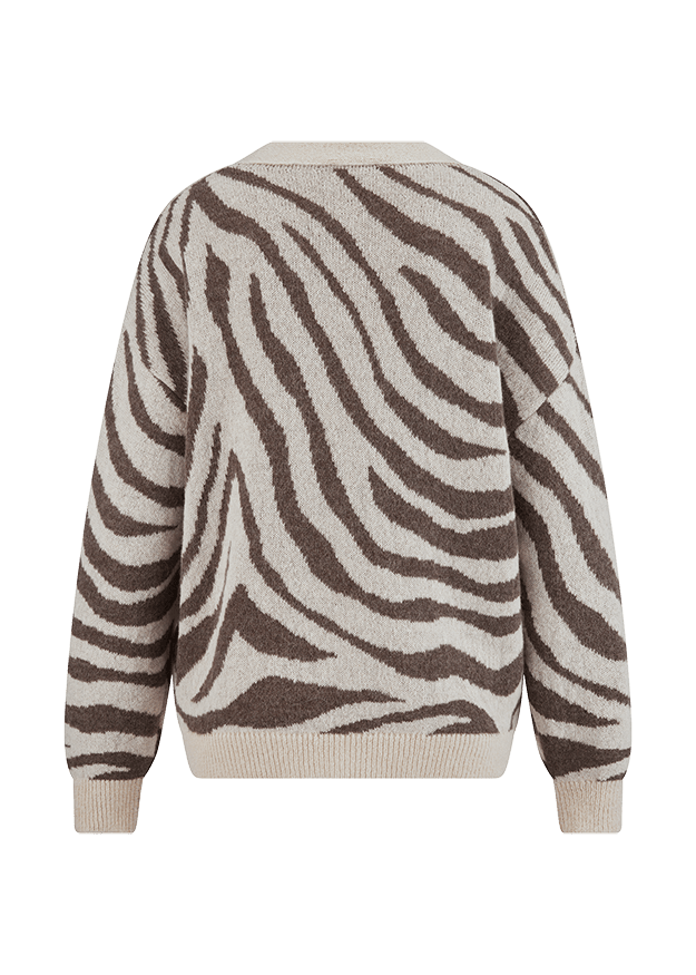 Young Ideas & Henmores -Zebra Oversized V Neck Cardigan -868 Oat -XS