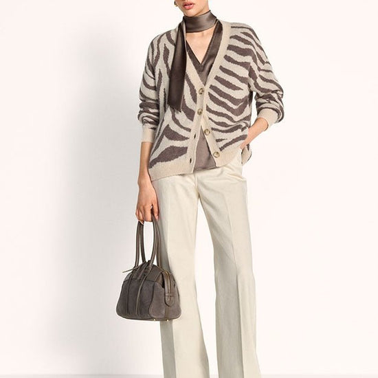 Young Ideas & Henmores -Zebra Oversized V Neck Cardigan -868 Oat -XS
