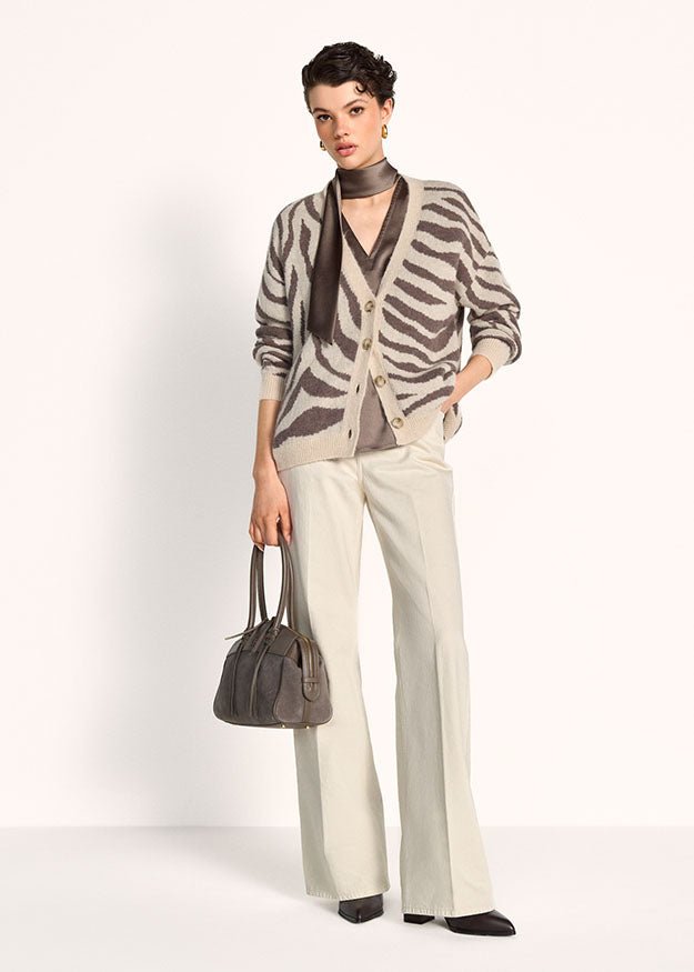 Young Ideas & Henmores -Zebra Oversized V Neck Cardigan -868 Oat -XS
