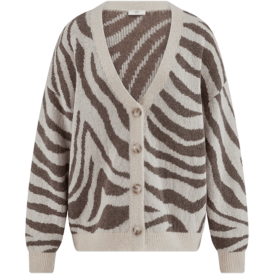 Young Ideas & Henmores -Zebra Oversized V Neck Cardigan -868 Oat -XS