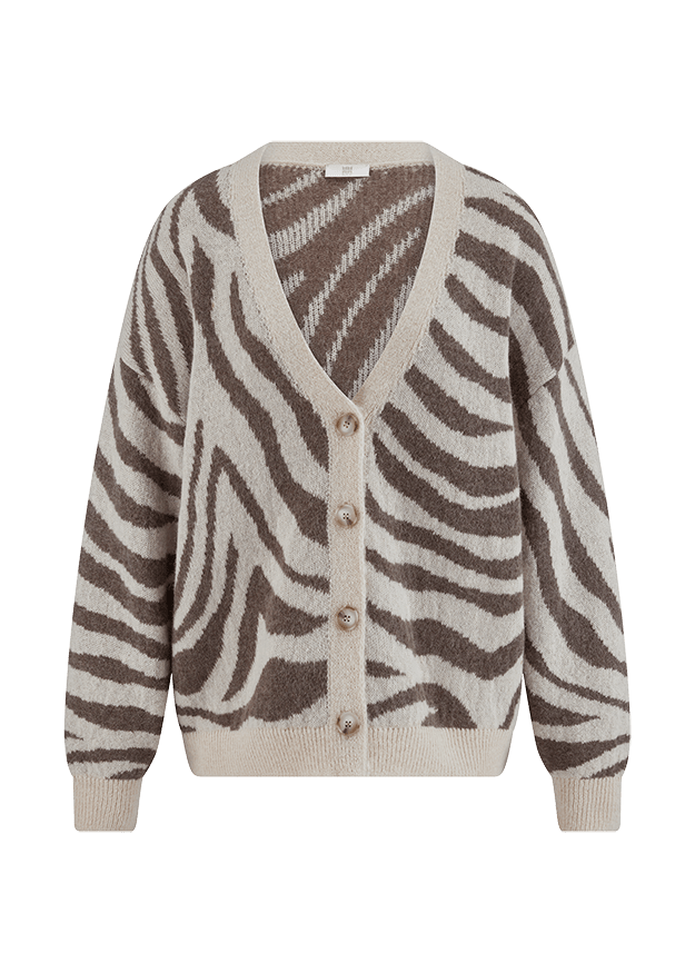 Young Ideas & Henmores -Zebra Oversized V Neck Cardigan -868 Oat -XS