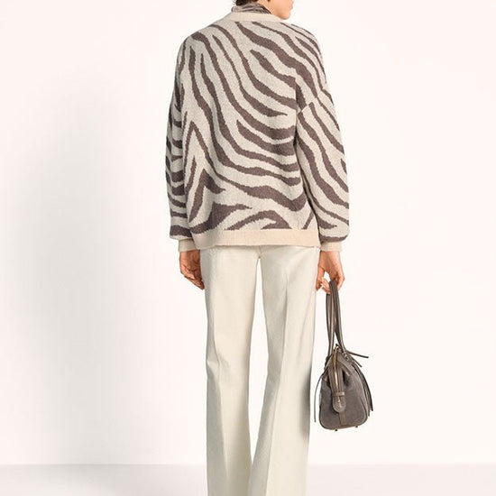 Young Ideas & Henmores -Zebra Oversized V Neck Cardigan -868 Oat -XS