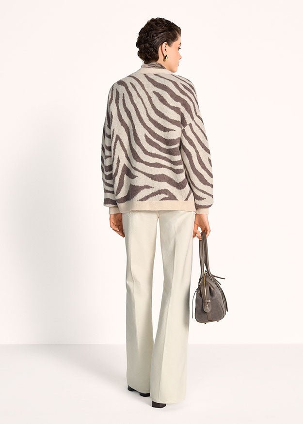 Young Ideas & Henmores -Zebra Oversized V Neck Cardigan -868 Oat -XS