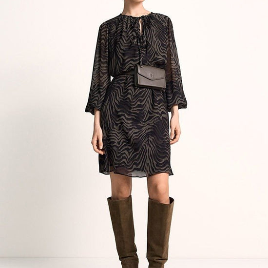 Young Ideas & Henmores -Zebra Tie Up Short Dress -680 Ash -10
