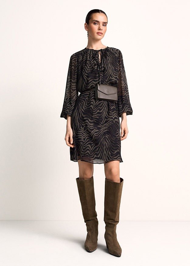 Young Ideas & Henmores -Zebra Tie Up Short Dress -680 Ash -10